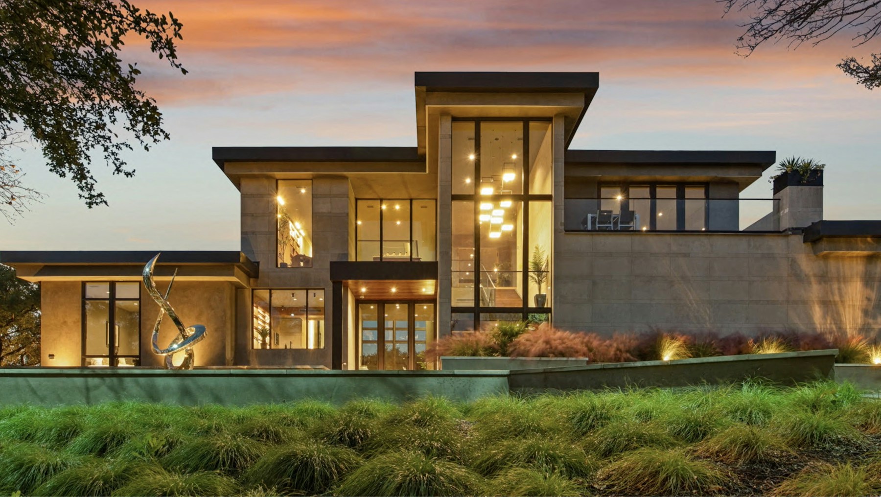 Premium modern home at dusk with large uPVC windows